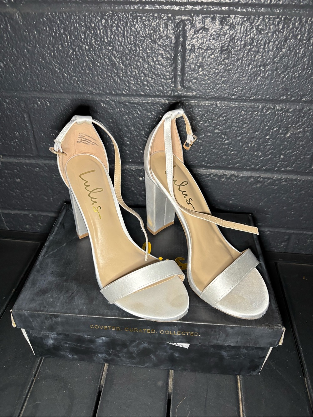 Lulu's Taylor Satin Block Heel Ankle Strap Size 6